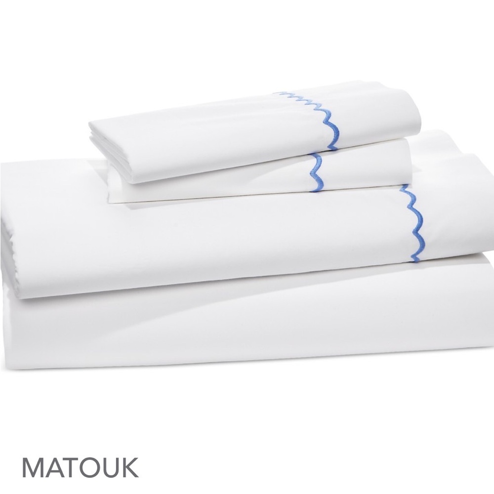 MATOUK Astrid Cotton Duvet Cover Set. Color: white/Azure, Full/Queen